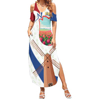 Netherlands Heritage Summer Maxi Dress with Tulips Windmill and Coat of Arms