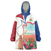 Netherlands Heritage Wearable Blanket Hoodie with Tulips Windmill and Coat of Arms