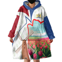 Netherlands Heritage Wearable Blanket Hoodie with Tulips Windmill and Coat of Arms