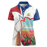 Netherlands Heritage Women Polo Shirt with Tulips Windmill and Coat of Arms