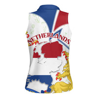 Netherlands Heritage Women Sleeveless Polo Shirt with Tulips Windmill and Coat of Arms