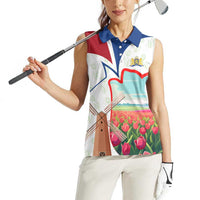 Netherlands Heritage Women Sleeveless Polo Shirt with Tulips Windmill and Coat of Arms