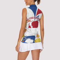 Netherlands Heritage Women Sleeveless Polo Shirt with Tulips Windmill and Coat of Arms