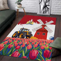 Netherlands Farm Landscape Area Rug with Tractor and Tulips