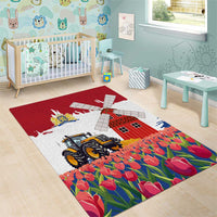 Netherlands Farm Landscape Area Rug with Tractor and Tulips