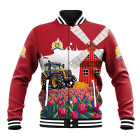Netherlands Farm Landscape Baseball Jacket with Tractor and Tulips