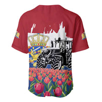 Netherlands Farm Landscape Baseball Jersey with Tractor and Tulips