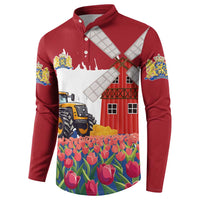 Netherlands Farm Landscape Button Sweatshirt with Tractor and Tulips