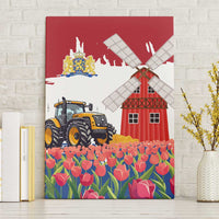 Netherlands Farm Landscape Canvas Wall Art with Tractor and Tulips