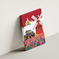Netherlands Farm Landscape Canvas Wall Art with Tractor and Tulips