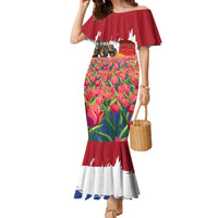 Netherlands Farm Landscape Family Matching Mermaid Dress and Hawaiian Shirt with Tractor and Tulips