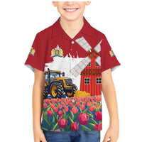 Netherlands Farm Landscape Family Matching Mermaid Dress and Hawaiian Shirt with Tractor and Tulips