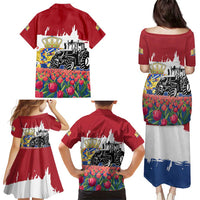 Netherlands Farm Landscape Family Matching Puletasi and Hawaiian Shirt with Tractor and Tulips