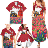 Netherlands Farm Landscape Family Matching Summer Maxi Dress and Hawaiian Shirt with Tractor and Tulips