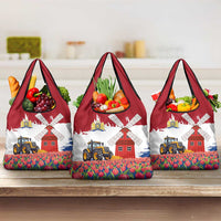 Netherlands Farm Landscape Grocery Bag with Tractor and Tulips