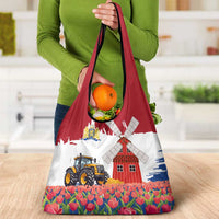 Netherlands Farm Landscape Grocery Bag with Tractor and Tulips
