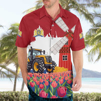 Netherlands Farm Landscape Hawaiian Shirt with Tractor and Tulips