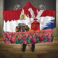 Netherlands Farm Landscape Hooded Blanket with Tractor and Tulips