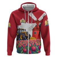 Netherlands Farm Landscape Hoodie with Tractor and Tulips