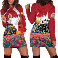 Netherlands Farm Landscape Hoodie Dress with Tractor and Tulips