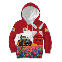 Netherlands Farm Landscape Kid Hoodie with Tractor and Tulips