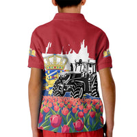 Netherlands Farm Landscape Kid Polo Shirt with Tractor and Tulips
