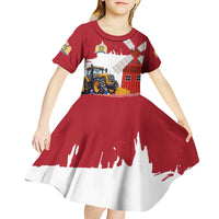 Netherlands Farm Landscape Kid Short Sleeve Dress with Tractor and Tulips