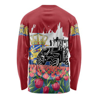 Netherlands Farm Landscape Long Sleeve Shirt with Tractor and Tulips
