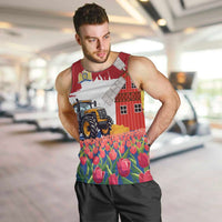 Netherlands Farm Landscape Men Tank Top with Tractor and Tulips