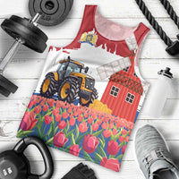 Netherlands Farm Landscape Men Tank Top with Tractor and Tulips
