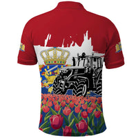 Netherlands Farm Landscape Polo Shirt with Tractor and Tulips