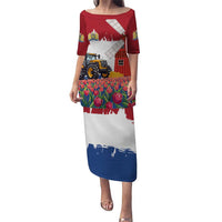 Netherlands Farm Landscape Puletasi with Tractor and Tulips