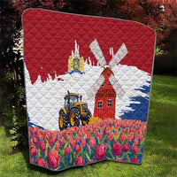 Netherlands Farm Landscape Quilt with Tractor and Tulips
