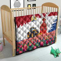 Netherlands Farm Landscape Quilt with Tractor and Tulips