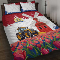 Netherlands Farm Landscape Quilt Bed Set with Tractor and Tulips