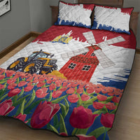 Netherlands Farm Landscape Quilt Bed Set with Tractor and Tulips