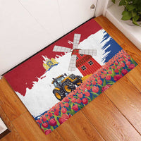 Netherlands Farm Landscape Rubber Doormat with Tractor and Tulips
