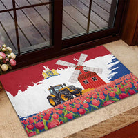 Netherlands Farm Landscape Rubber Doormat with Tractor and Tulips