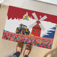Netherlands Farm Landscape Rubber Doormat with Tractor and Tulips