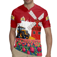 Netherlands Farm Landscape Rugby Jersey with Tractor and Tulips