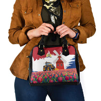 Netherlands Farm Landscape Shoulder Handbag with Tractor and Tulips