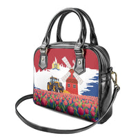 Netherlands Farm Landscape Shoulder Handbag with Tractor and Tulips