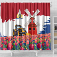 Netherlands Farm Landscape Shower Curtain with Tractor and Tulips