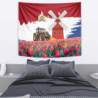 Netherlands Farm Landscape Tapestry with Tractor and Tulips