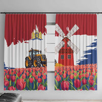 Netherlands Farm Landscape Window Curtain with Tractor and Tulips