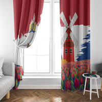 Netherlands Farm Landscape Window Curtain with Tractor and Tulips