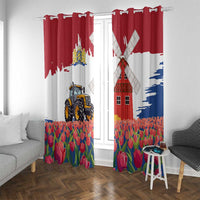 Netherlands Farm Landscape Window Curtain with Tractor and Tulips