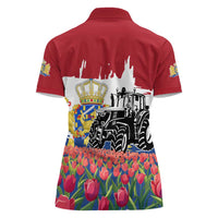 Netherlands Farm Landscape Women Polo Shirt with Tractor and Tulips