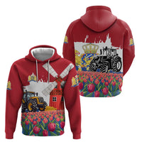 Netherlands Farm Landscape Zip Hoodie with Tractor and Tulips