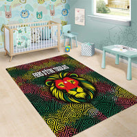 Togo Area Rug with Red Lion Head Design and Traditional African Pattern